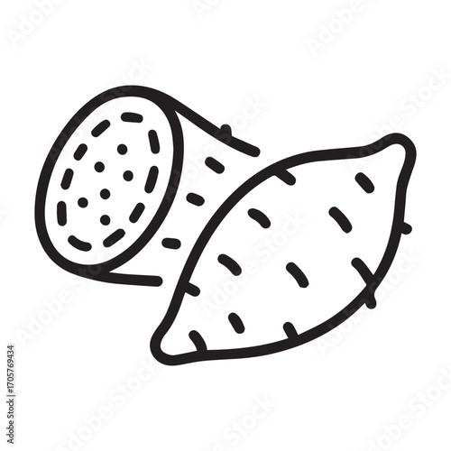 Seamless pattern of sour yam roots in different angles on a white background