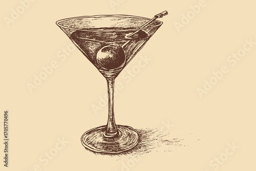 Martini glass illustration in a vintage style. This vector illustration can be used in any size you like for advertising, logos, and other work.