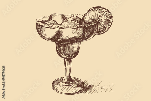 Martini glass illustration in a vintage style. This vector illustration can be used in any size you like for advertising, logos, and other work.