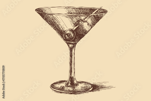 Martini glass illustration in a vintage style. This vector illustration can be used in any size you like for advertising, logos, and other work.