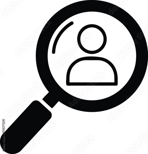Black Magnifying Glass with Person Icon on Transparent Background