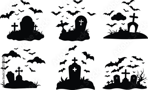 Graveyard Vector Silhouette Halloween Scene