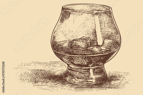 Whiskey glass illustration in a vintage style. This vector illustration can be used in any size you like for advertising, logos, and other work.
