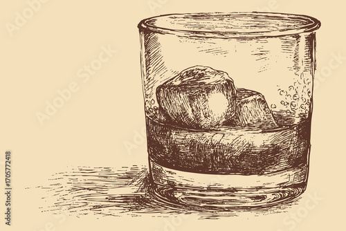 Whiskey glass illustration in a vintage style. This vector illustration can be used in any size you like for advertising, logos, and other work.