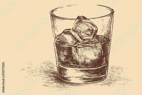 Whiskey glass illustration in a vintage style. This vector illustration can be used in any size you like for advertising, logos, and other work.