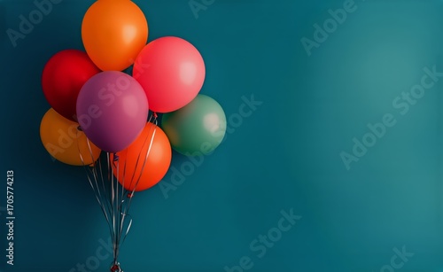 Colorful Balloons in Vibrant Hues Set Against a Blue Background for Celebrati...