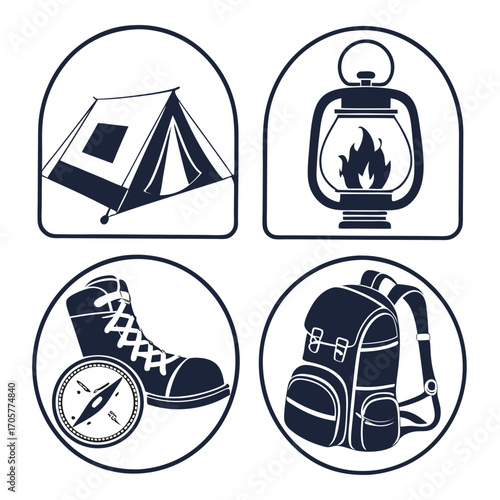 camping icons set