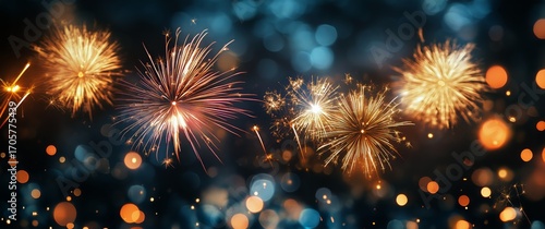 Bright Fireworks Illuminate the Night Sky During a Festive Celebration With S...
