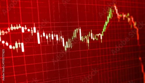 Stock market chart on a red screen