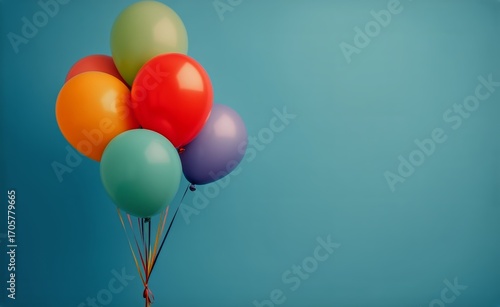 Colorful Balloons in Vibrant Hues Set Against a Blue Background for Celebrati...