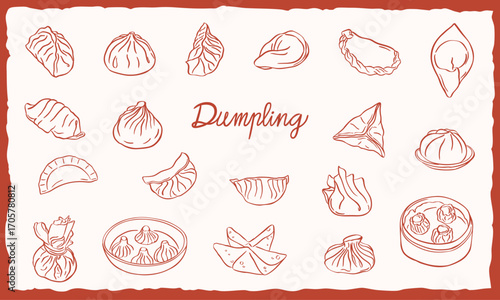 dumpling Asian food cuisine icon hand drawn sketch doodle line art vector illustration