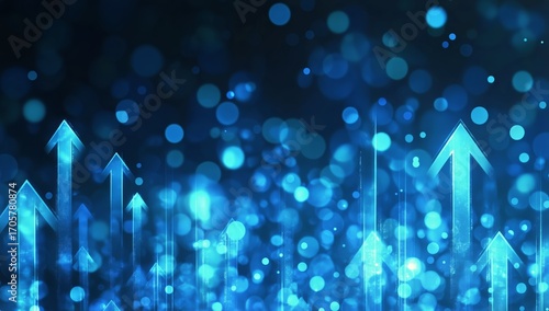 Bright Blue Arrows and Bokeh Lights Conveying Growth and Progress