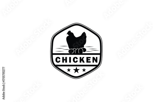 Chicken Farm Badge Logo with Vintage Style Design