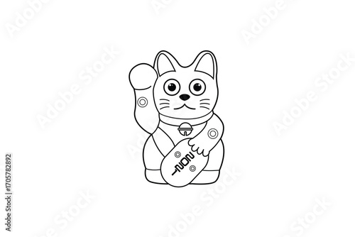 Minimal Lucky Cat Maneki Neko Line Art Symbol