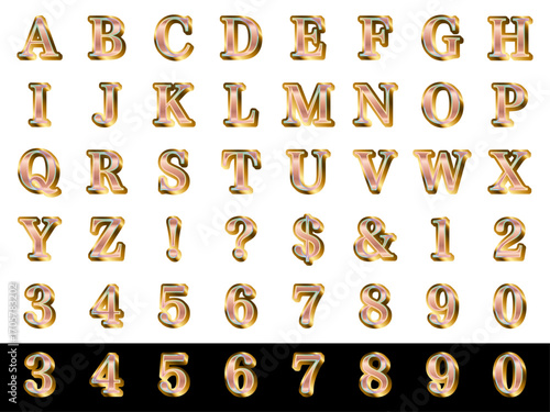 アルファベット、明朝、影3、8桃金