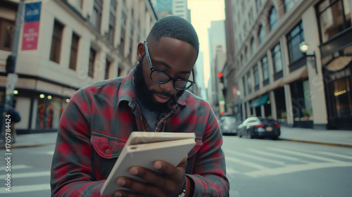 Urban Journalist Capturing Truth with Notepad and Microphone, Realistic Documentation of City Life