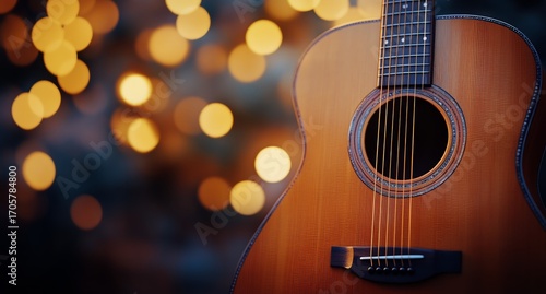 Beautiful Acoustic Guitar Close-Up Highlighting Craftsmanship and Strings in ...