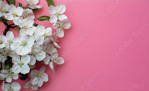 Beautiful White Flowers on a Soft Pink Background for Spring Decoration and C...