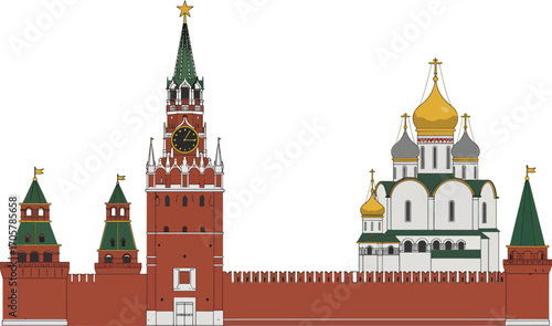 Moscow Kremlin and churches silhouette for vector stock