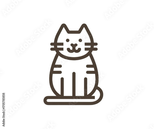 Cute and Simple Outline Drawing of a Cat Sitting with a Happy Expression, Ideal for Pet Lovers and Animal Illustrations, Suitable for Multiple Uses