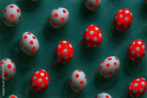 Colorful Polka Dot Decorated Eggs Arranged on a Vibrant Background for a Fest...