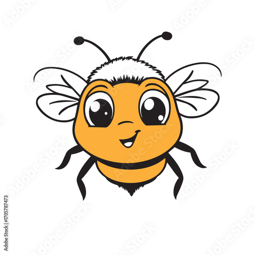 Smiling cute bee with big eyes vector design concept.