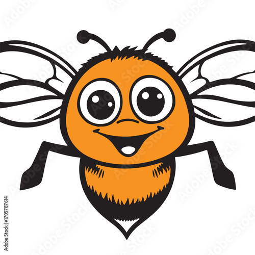 Smiling cute bee with big eyes vector design concept.