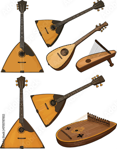 Russian folk instruments silhouette for vector stock