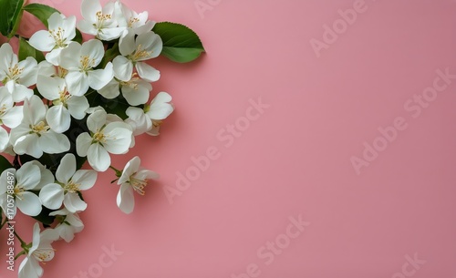 Beautiful White Flowers on a Soft Pink Background for Spring Decoration and C...