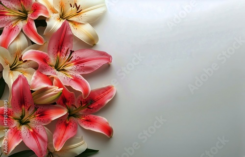 Pink Lilies Arranged Elegantly on a Neutral Background for Artistic Floral De...