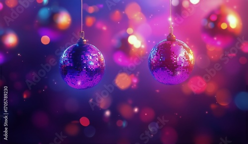 Colorful Disco Balls Reflect Vibrant Lights at a Festive Dance Party in a Club