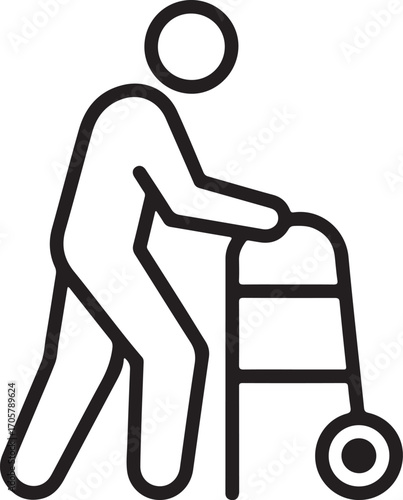 Elderly person walking with a walker icon