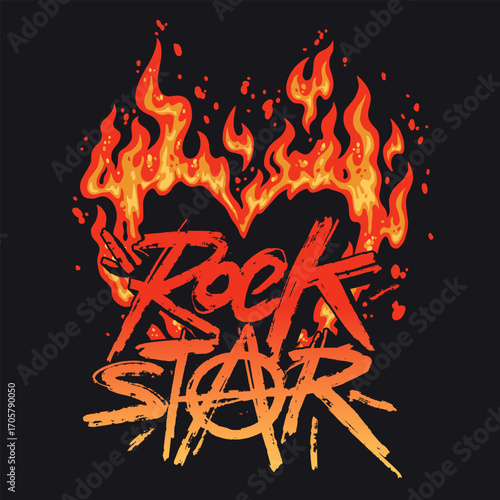 Fiery rock star graphic design on black background