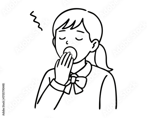 眠そうな女性キャラクターのモノクロベクター素材

