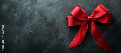 Red Satin Bow on a Dark Textured Background for Festive Occasions