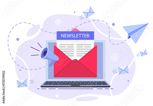 banner for online marketing and business. Sent email. paper airplane and latter.