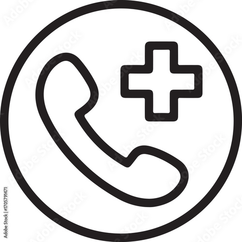 Emergency medical phone call icon with plus sign