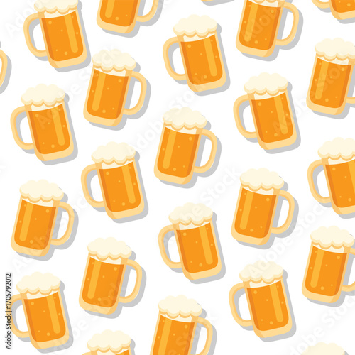 Octoberfest elements seamless pattern. Background with beer mugs	