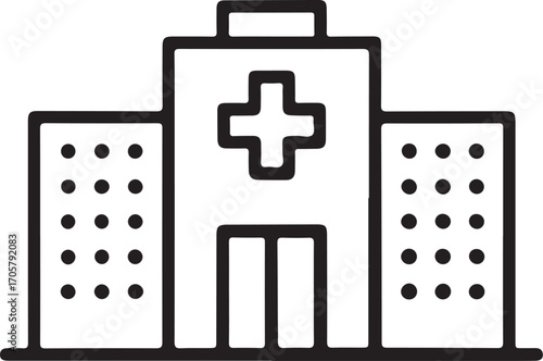 Simple outline icon of a modern hospital building with a cross