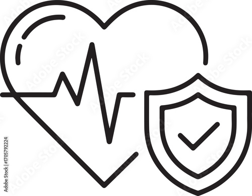 Heartbeat and shield icon symbolizing health insurance and protection