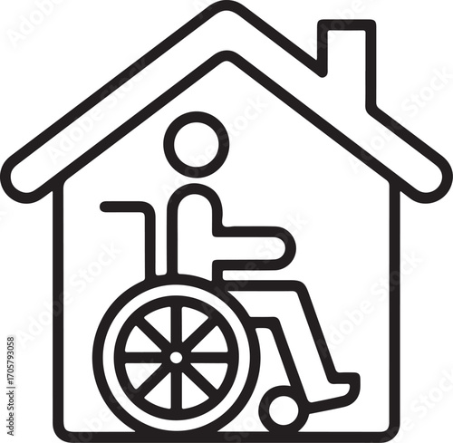 Home care icon with person in wheelchair inside house outline