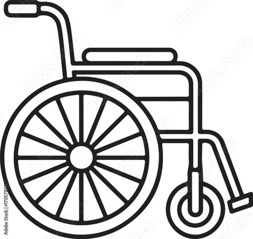 Simple line art icon of a wheelchair for mobility assistance