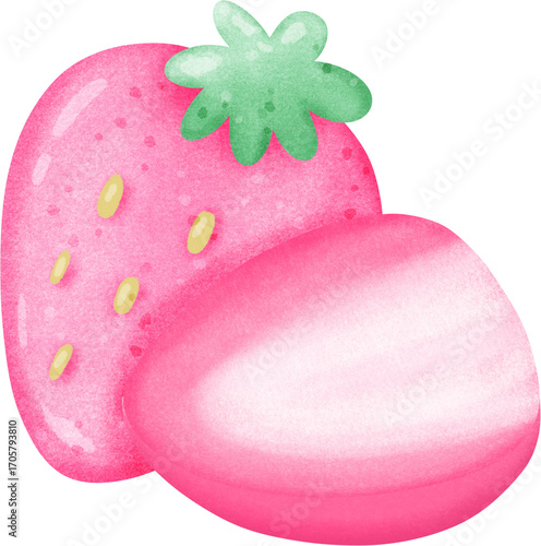 Cute Watercolor Strawberry Illustration with Slice