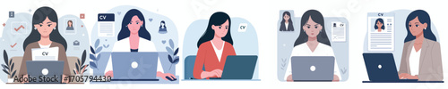 vector of a woman making a CV for a job application