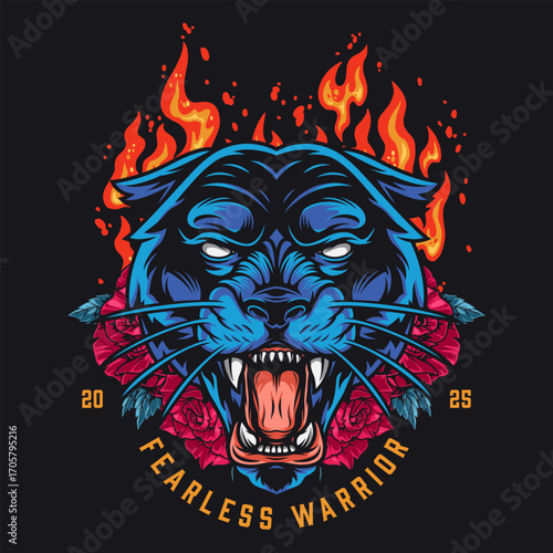 Fearless warrior panther surrounded by flames