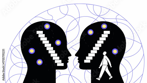 Vector illustration depicting the steps to self-awareness and psychological progress in Mental Health