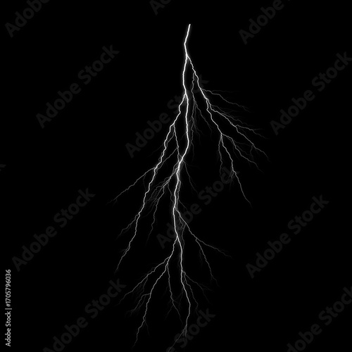 Realistic Lightning Bolt Isolated on Black Background