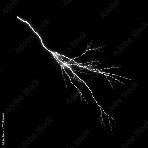 Realistic Lightning Bolt Isolated on Black Background
