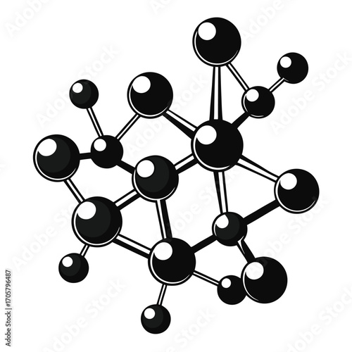 Abstract Molecule Structure Scientific Visualization Concept Art in Black and White Scheme