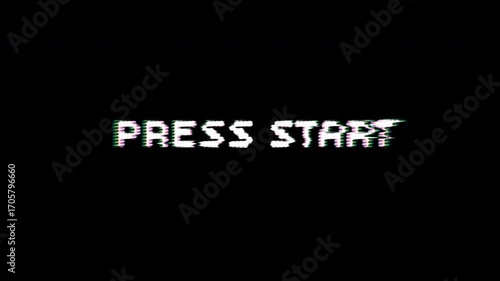 4K press start pixel art loop, retro glitch style on dark background, seamless video game intro animation concept.